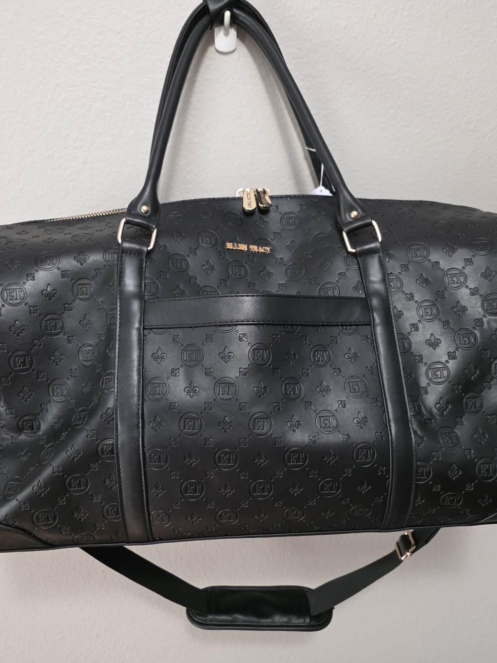 Ellen Tracy Black Embossed Travel Duffle with Gold Hardware